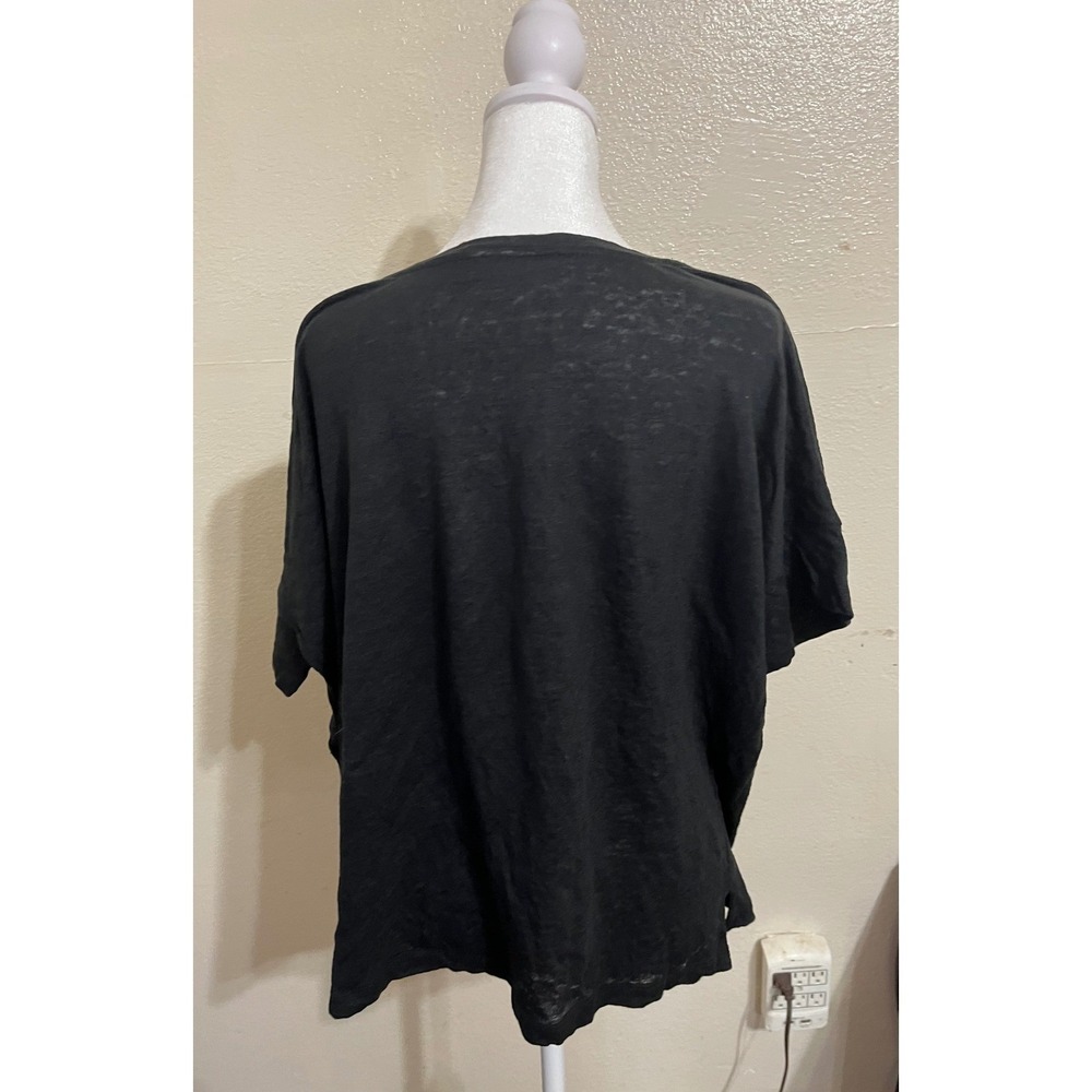 J. Jill Love Linen Black Short Sleeve Scoop Neck Relaxed Fit Top Large RN 97641 - Picture 2 of 6